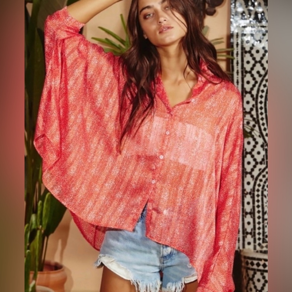 Nwot - Bucket List Shimmery Butterfly Button Down… - image 1